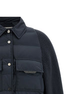 Brunello Cucinelli Shiny Flap Detail Down Jacket Blue, view 3