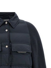 Brunello Cucinelli Shiny Flap Detail Down Jacket Blue