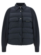Brunello Cucinelli Shiny Flap Detail Down Jacket Blue