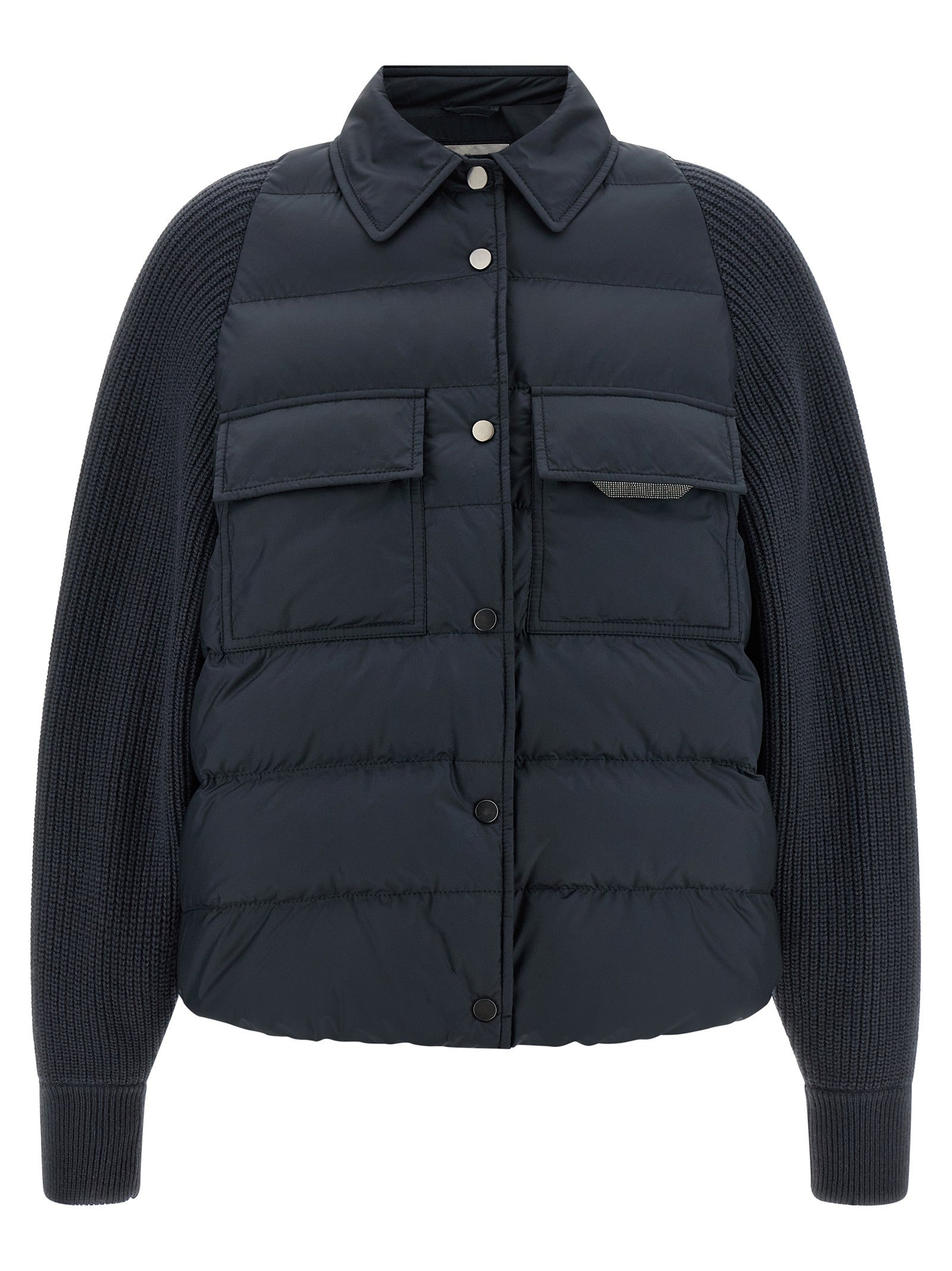 Brunello Cucinelli Shiny Flap Detail Down Jacket Blue