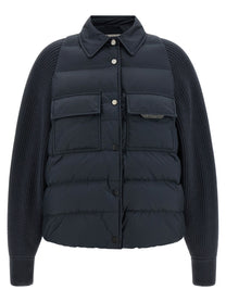 Brunello Cucinelli Shiny Flap Detail Down Jacket Blue