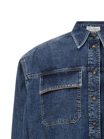Brunello Cucinelli Shiny Pockets Shirt Blue, view 3