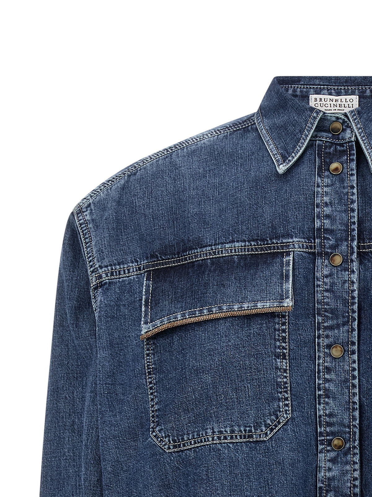 Brunello Cucinelli Shiny Pockets Shirt Blue, view 3