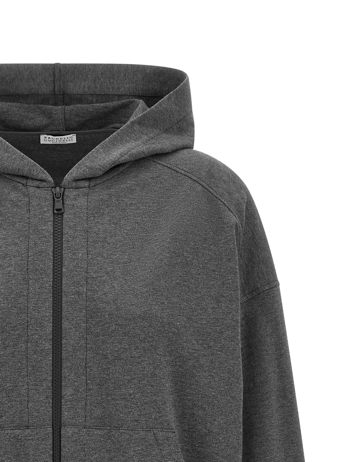 Brunello Cucinelli Shiny Trims Hoodie Grey