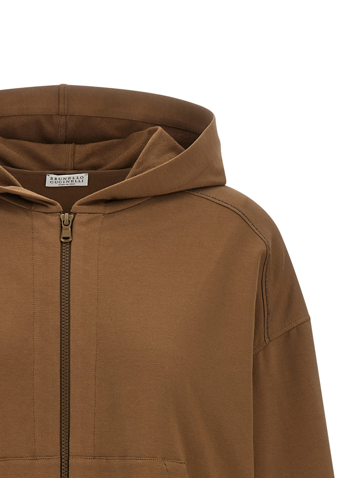Brunello Cucinelli Shiny Trims Hoodie Brown
