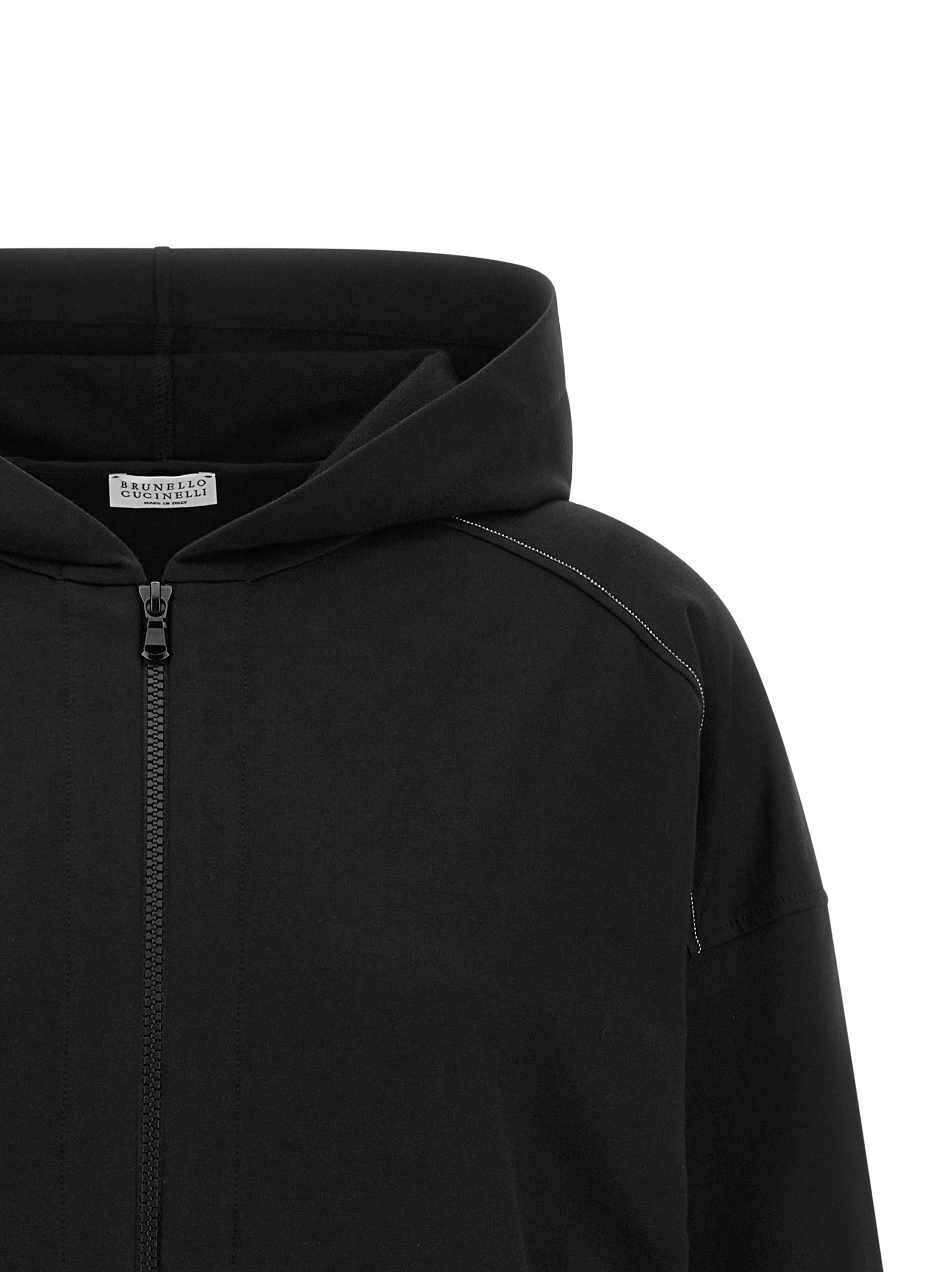 Brunello Cucinelli Shiny Trims Hoodie Black