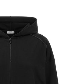 Brunello Cucinelli Shiny Trims Hoodie Black