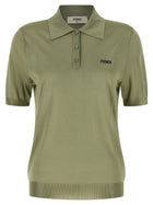 Fendi Shiny Viscose Polo Shirt Green