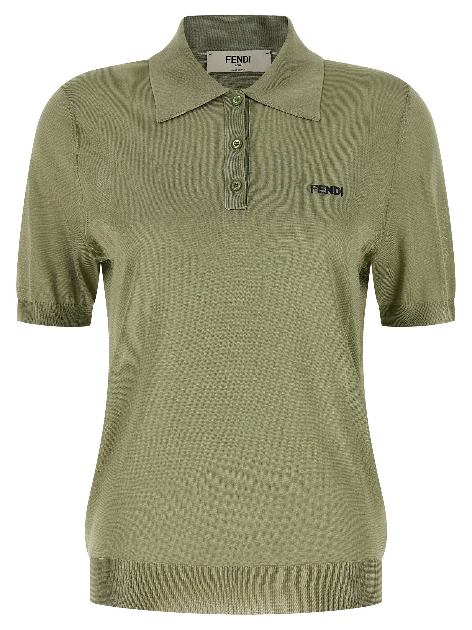 Fendi Shiny Viscose Polo Shirt Green
