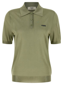 Fendi Shiny Viscose Polo Shirt Green