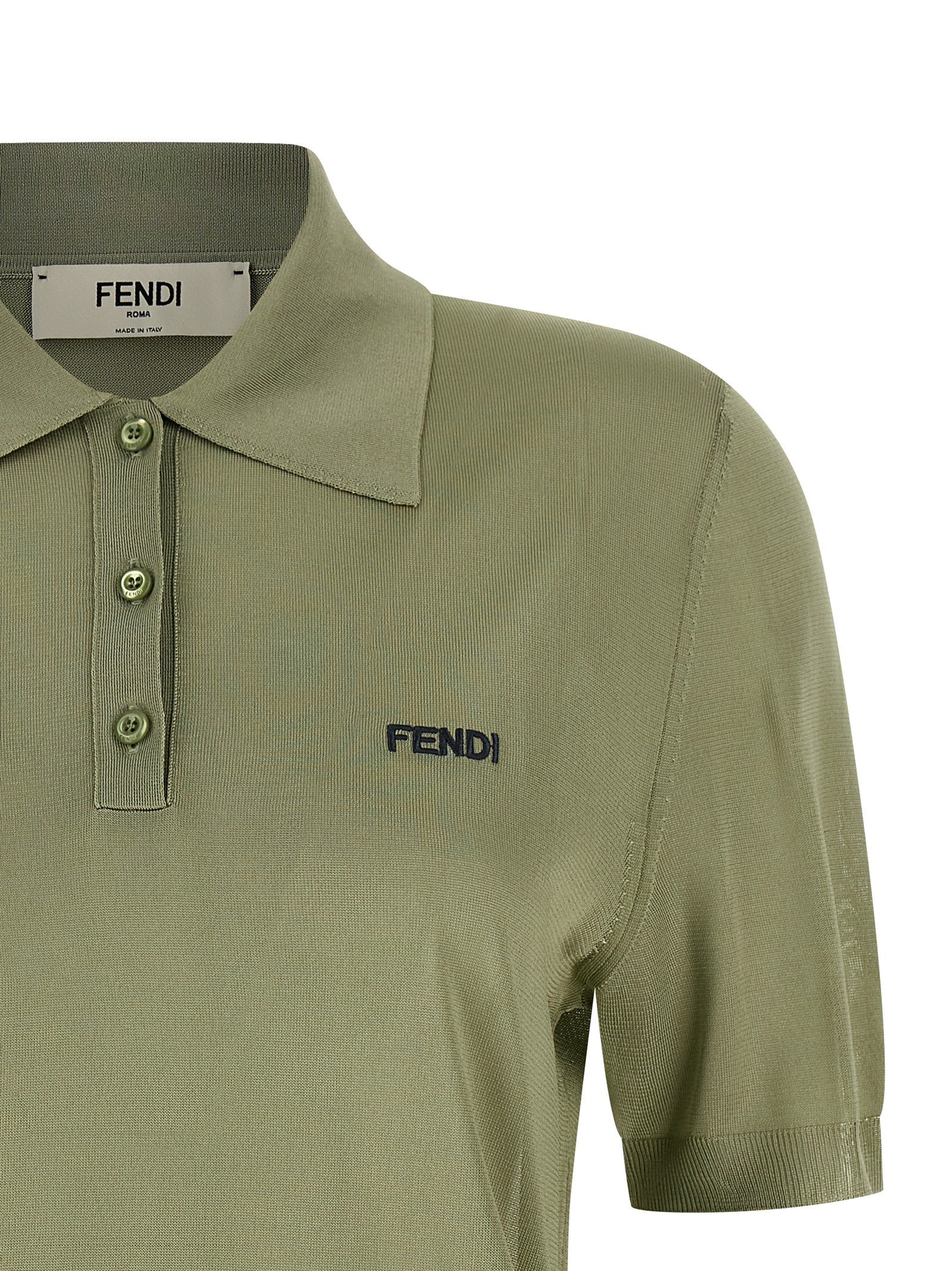 Fendi Shiny Viscose Polo Shirt Green