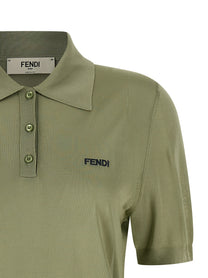 Fendi Shiny Viscose Polo Shirt Green