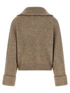 Brunello Cucinelli Shiny Zipper Pull Cardigan Beige, view 2