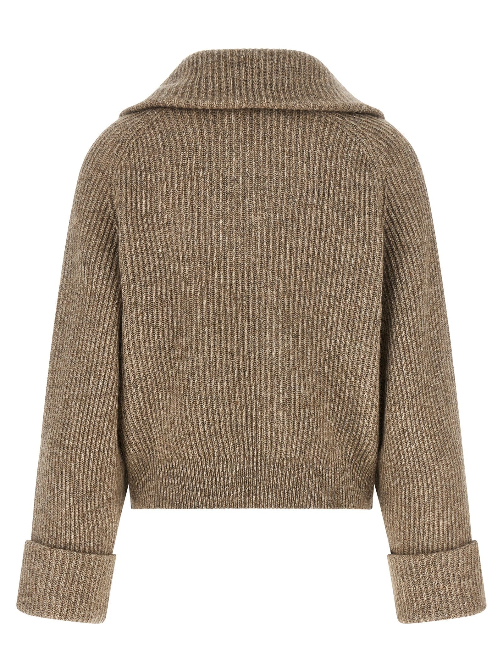 Brunello Cucinelli Shiny Zipper Pull Cardigan Beige