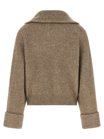 Brunello Cucinelli Shiny Zipper Pull Cardigan Beige