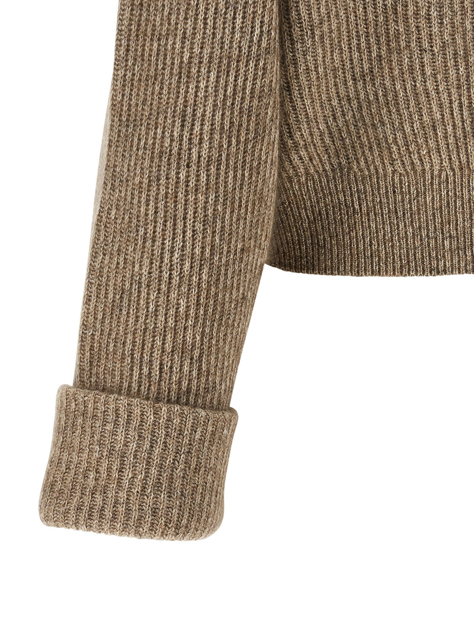 Brunello Cucinelli Shiny Zipper Pull Cardigan Beige