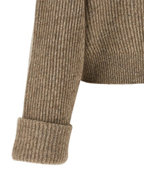 Brunello Cucinelli Shiny Zipper Pull Cardigan Beige