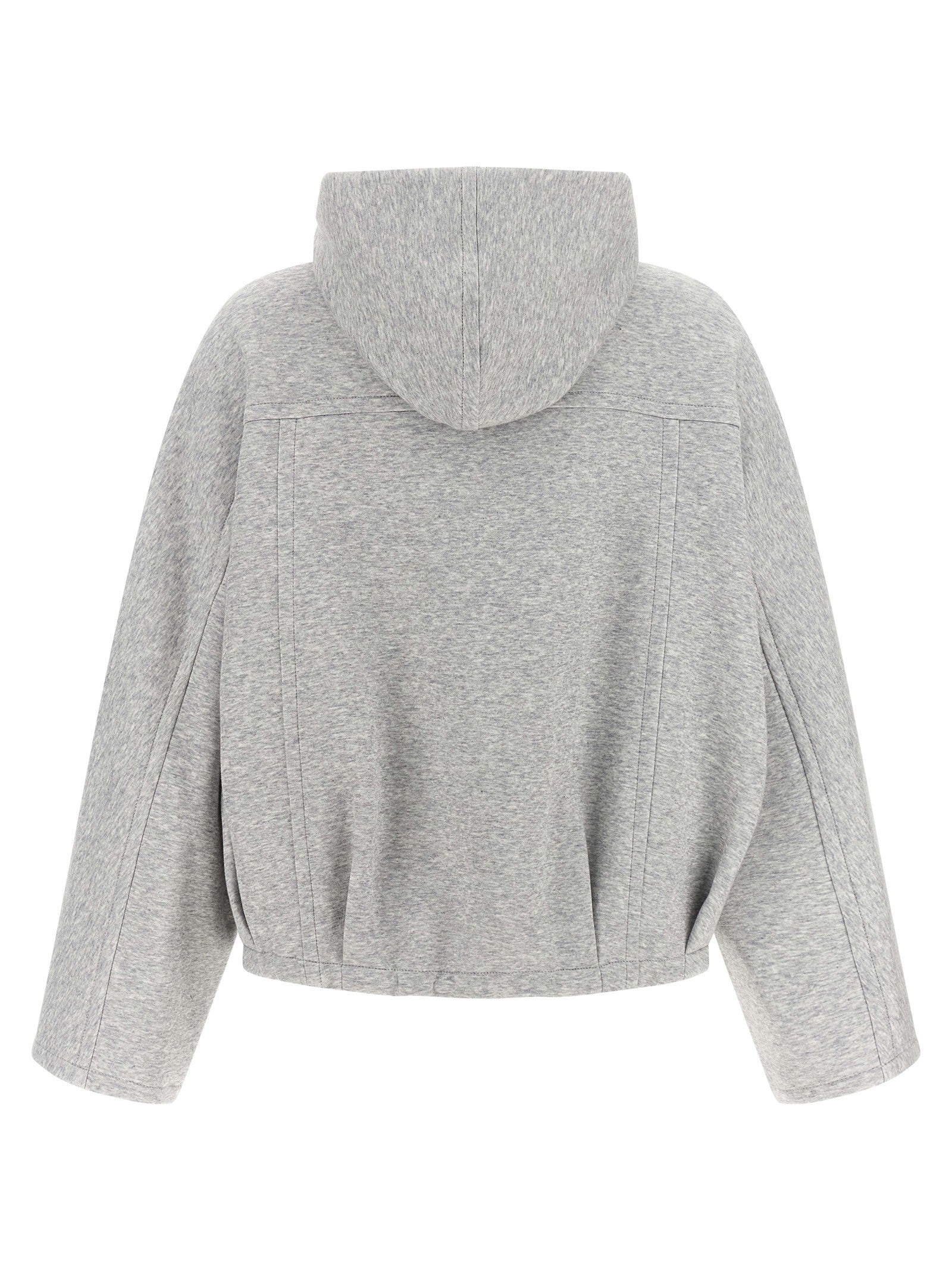 Brunello Cucinelli Shiny Zipper Pull Cropped Hoodie Grey