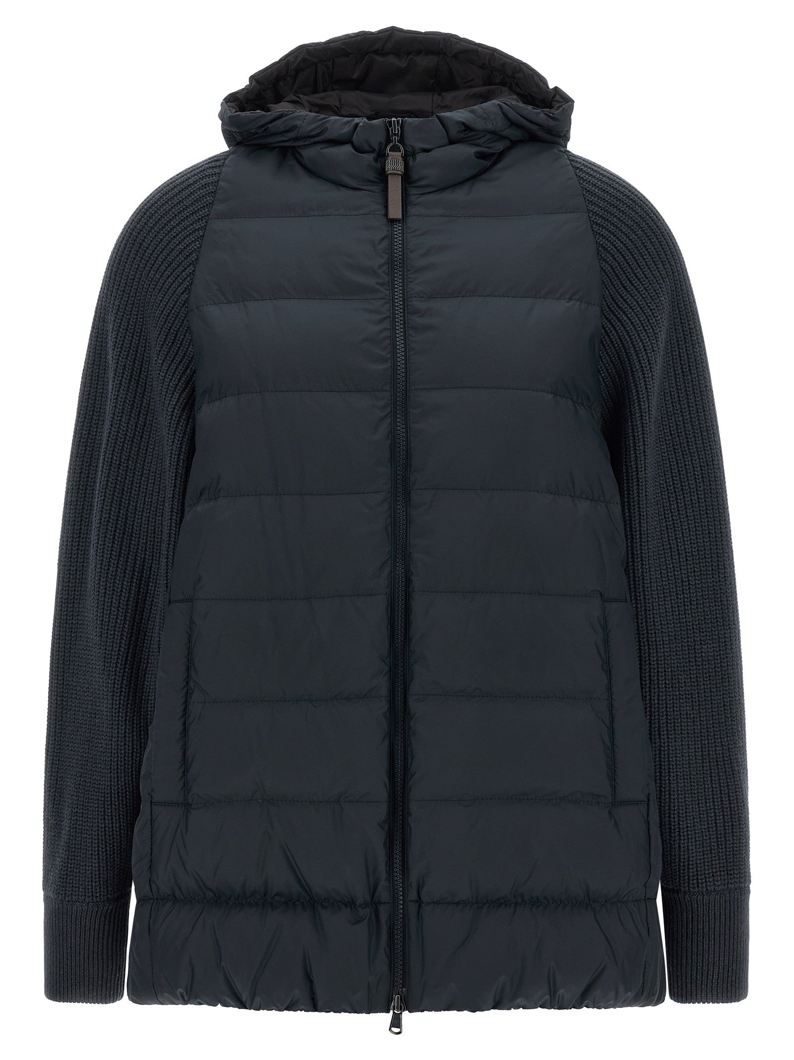 Brunello Cucinelli Shiny Zipper Pull Down Jacket Blue