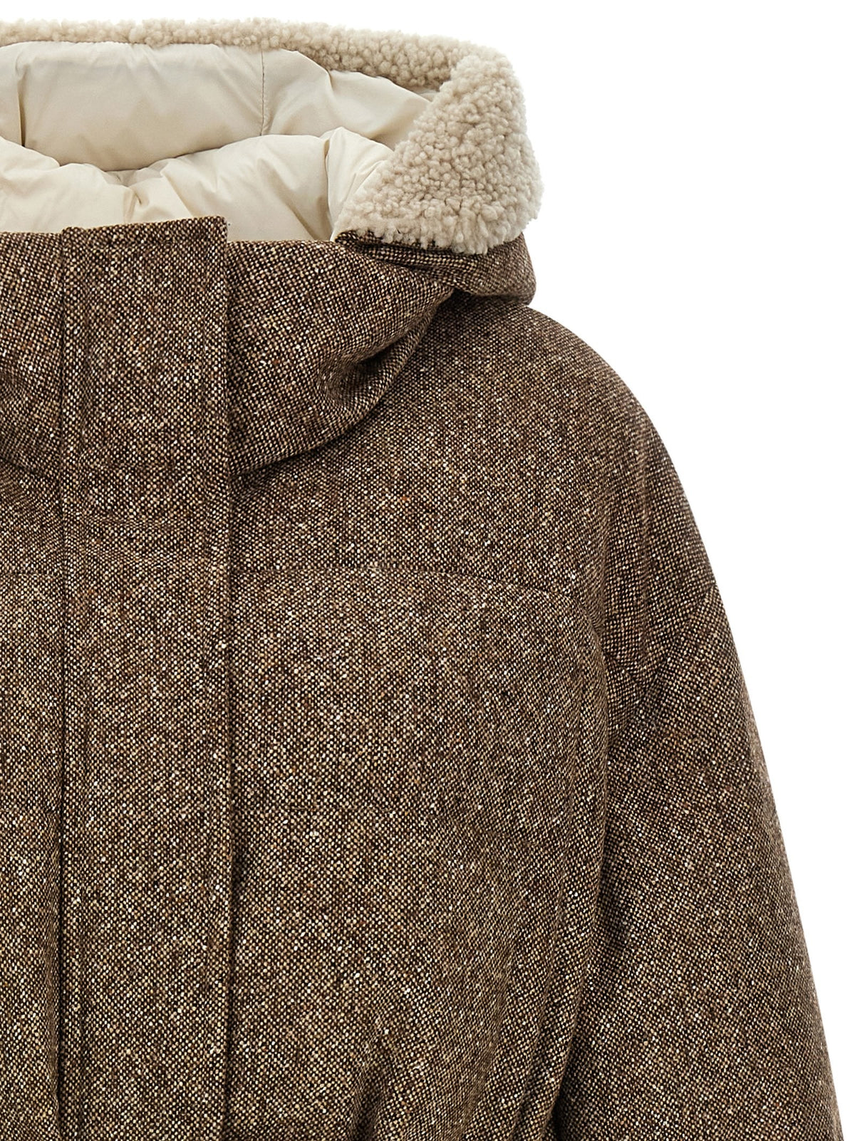 Brunello Cucinelli Shiny Zipper Pull Down Jacket Brown, view 3