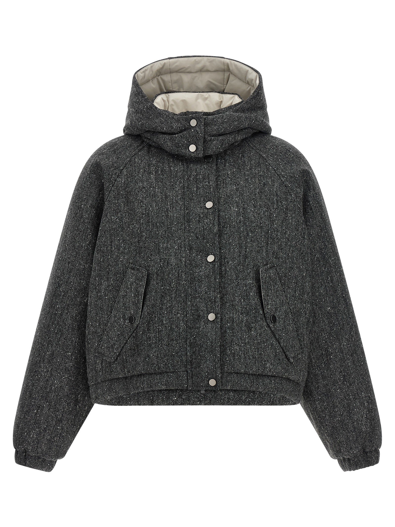 Brunello Cucinelli Shiny Zipper Pull Down Jacket Grey