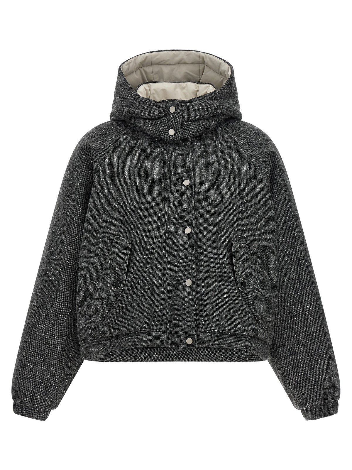 Brunello Cucinelli Shiny Zipper Pull Down Jacket Grey