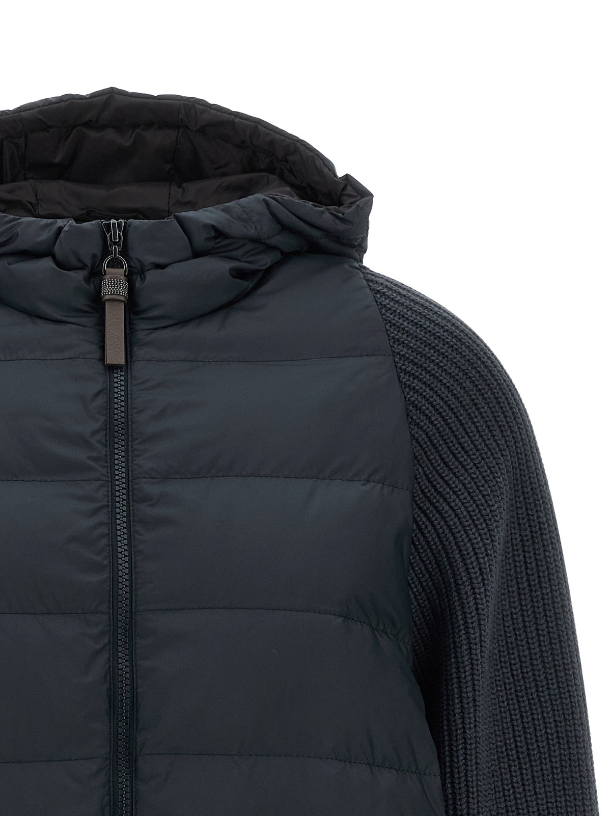 Brunello Cucinelli Shiny Zipper Pull Down Jacket Blue, view 3