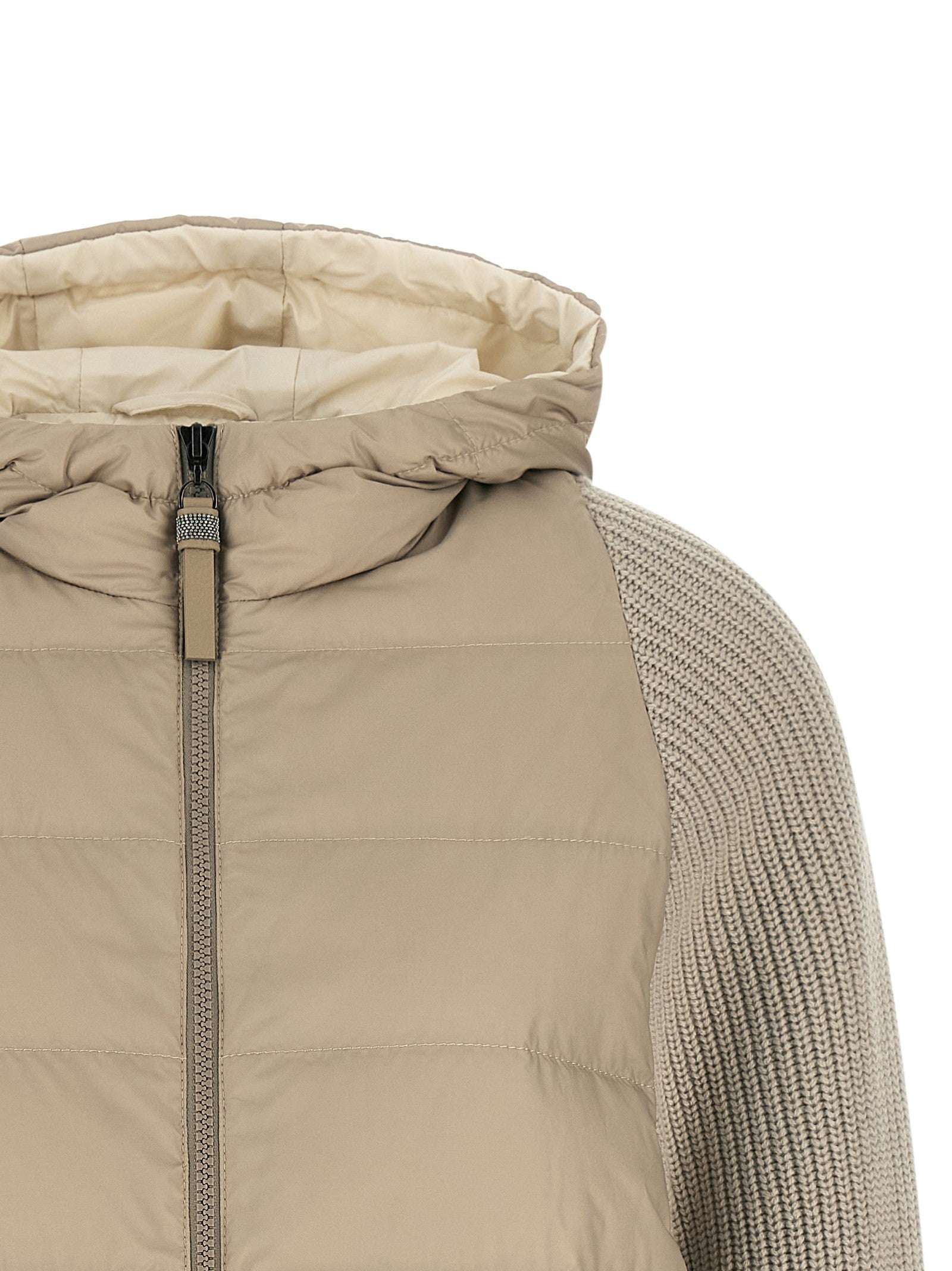 Brunello Cucinelli Shiny Zipper Pull Down Jacket Beige