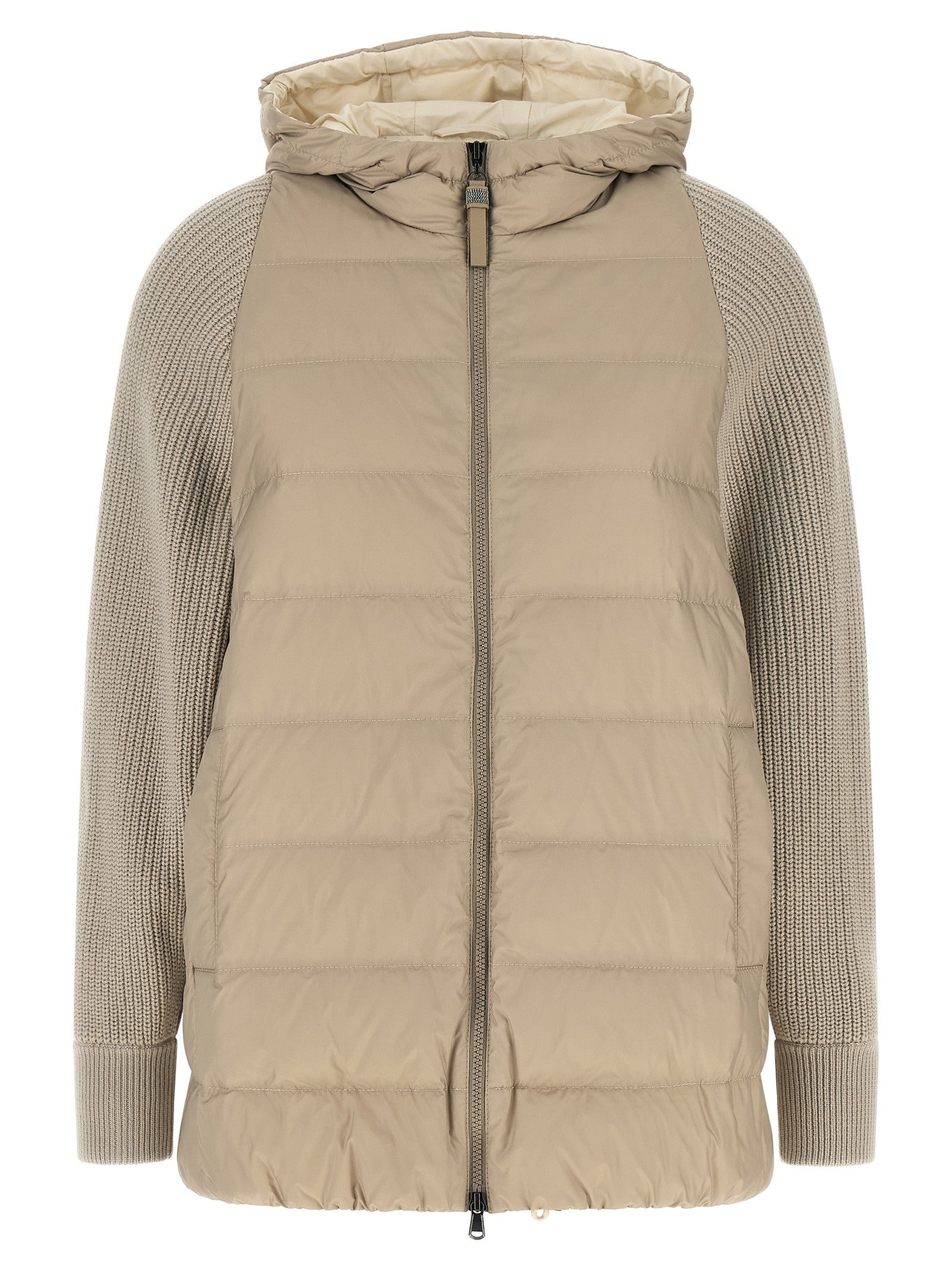 Brunello Cucinelli Shiny Zipper Pull Down Jacket Beige