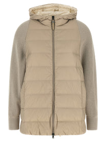 Brunello Cucinelli Shiny Zipper Pull Down Jacket Beige