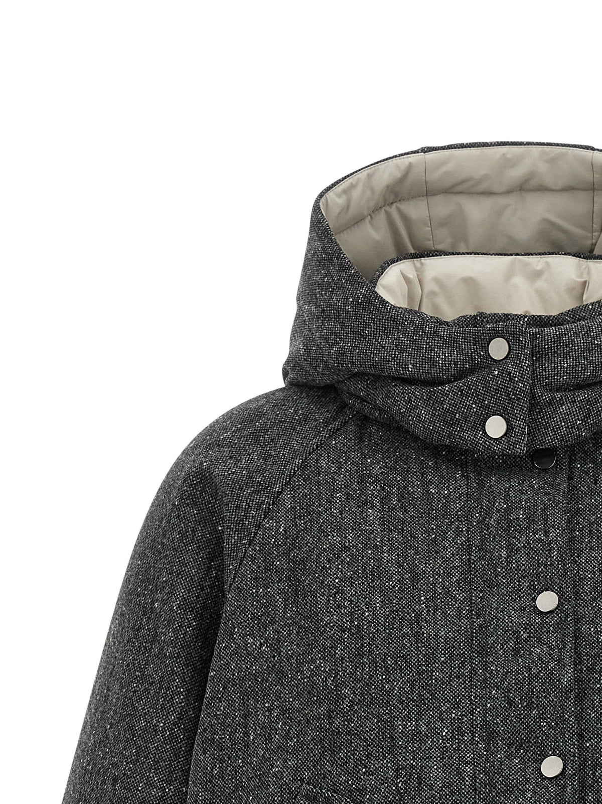 Brunello Cucinelli Shiny Zipper Pull Down Jacket Grey, view 4