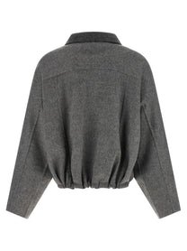 Brunello Cucinelli Shiny Zipper Pull Jacket Grey