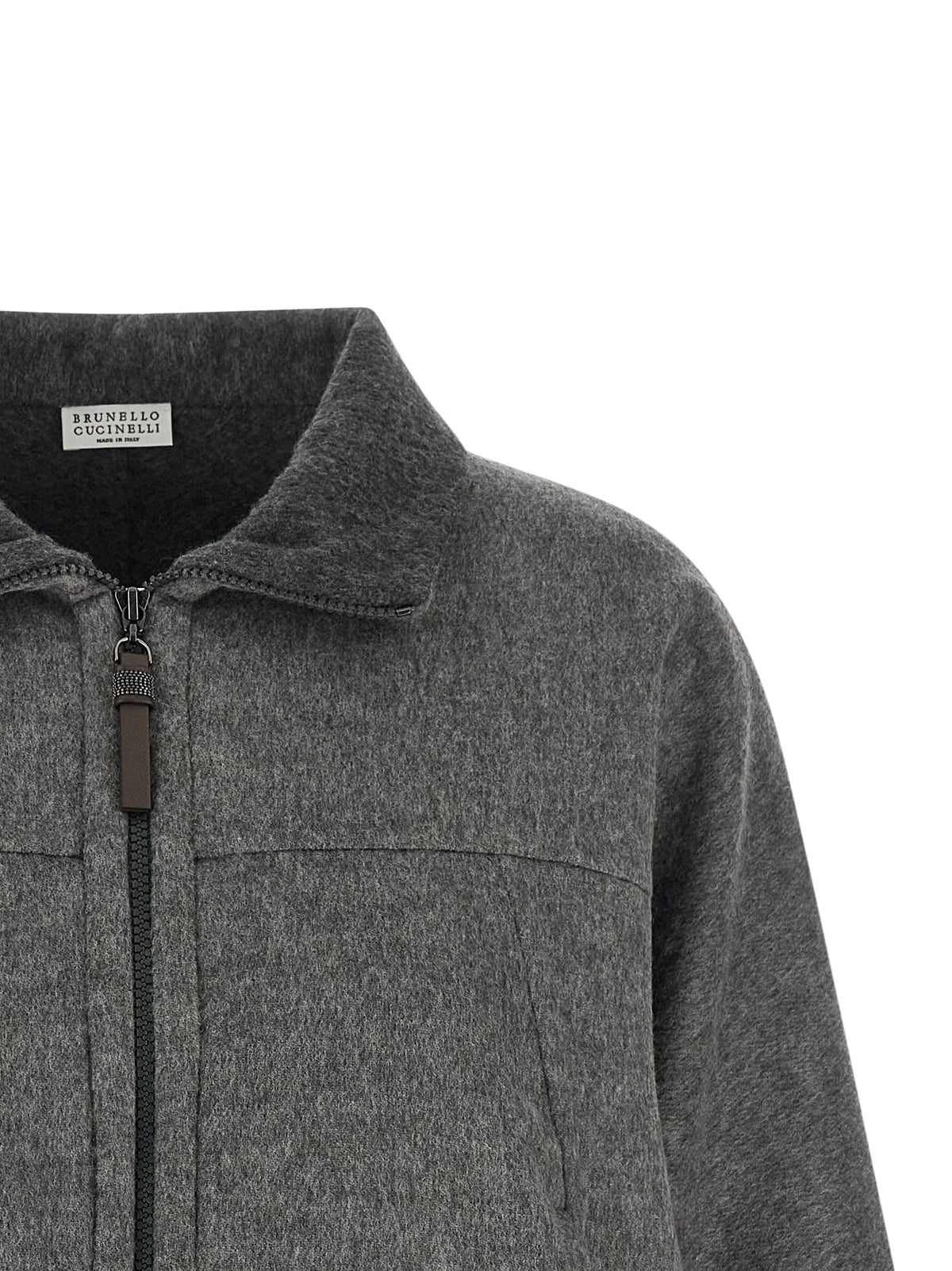 Brunello Cucinelli Shiny Zipper Pull Jacket Grey