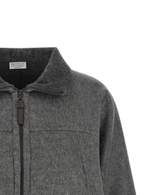 Brunello Cucinelli Shiny Zipper Pull Jacket Grey