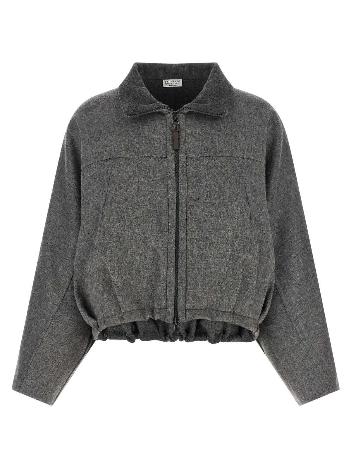 Brunello Cucinelli Shiny Zipper Pull Jacket Grey