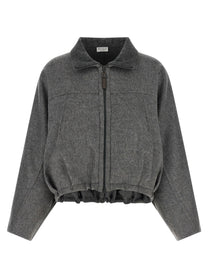 Brunello Cucinelli Shiny Zipper Pull Jacket Grey