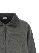 Brunello Cucinelli Shiny Zipper Pull Jacket Grey