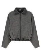 Brunello Cucinelli Shiny Zipper Pull Jacket Grey