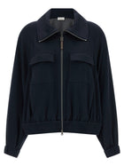 Brunello Cucinelli Shiny Zipper Pull Sweatshirt Blue