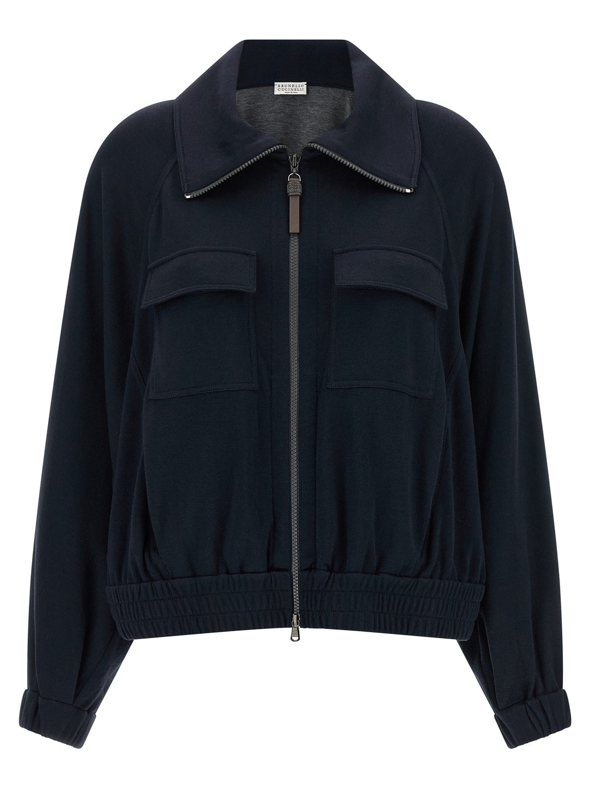 Brunello Cucinelli Shiny Zipper Pull Sweatshirt Blue