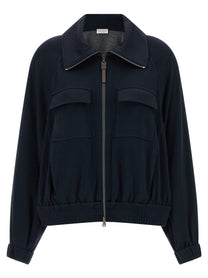 Brunello Cucinelli Shiny Zipper Pull Sweatshirt Blue