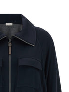 Brunello Cucinelli Shiny Zipper Pull Sweatshirt Blue, view 3