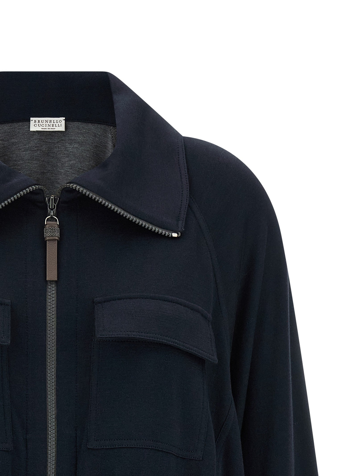Brunello Cucinelli Shiny Zipper Pull Sweatshirt Blue, view 3