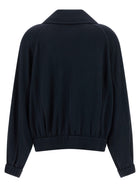 Brunello Cucinelli Shiny Zipper Pull Sweatshirt Blue, view 2