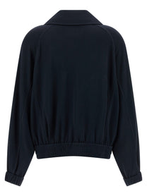 Brunello Cucinelli Shiny Zipper Pull Sweatshirt Blue