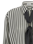 Brunello Cucinelli Women's Striped Silk Shirt White, view 3