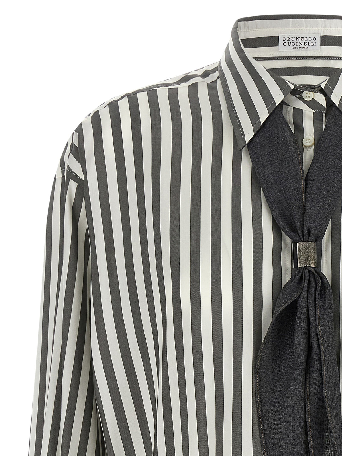 Brunello Cucinelli Women's Striped Silk Shirt White, view 3
