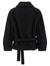 Lemaire Short Asymmetrical Bathrobe Coat Black, view 2