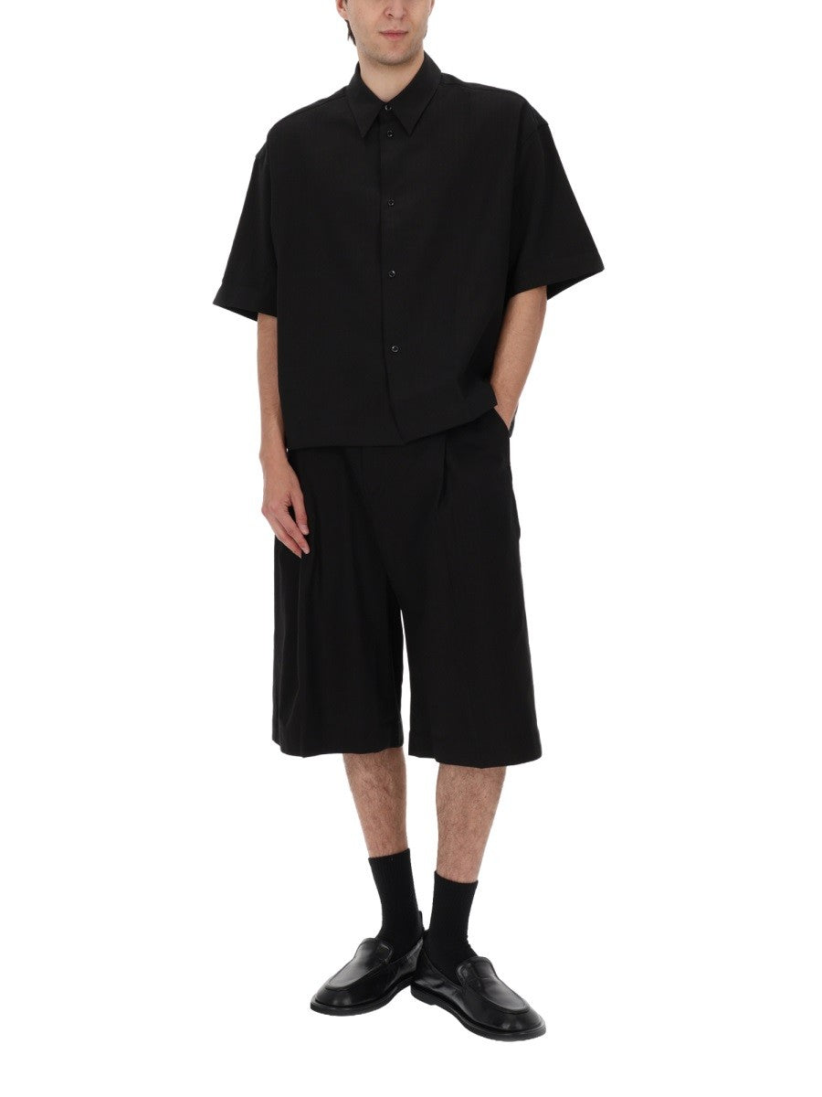 Studio Nicholson Men's Shorts in Cotone Misto Lino Black