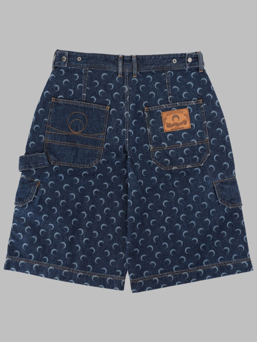 Marine Serre Men's Shorts in Denim Con Stampa All over Blue